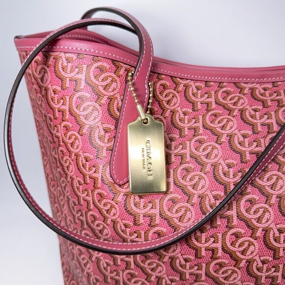 COACH CITY TOTE Monogram Print Coated Canvas Leather Straps CF342 NWT $398 Rouge - Picture 3 of 7